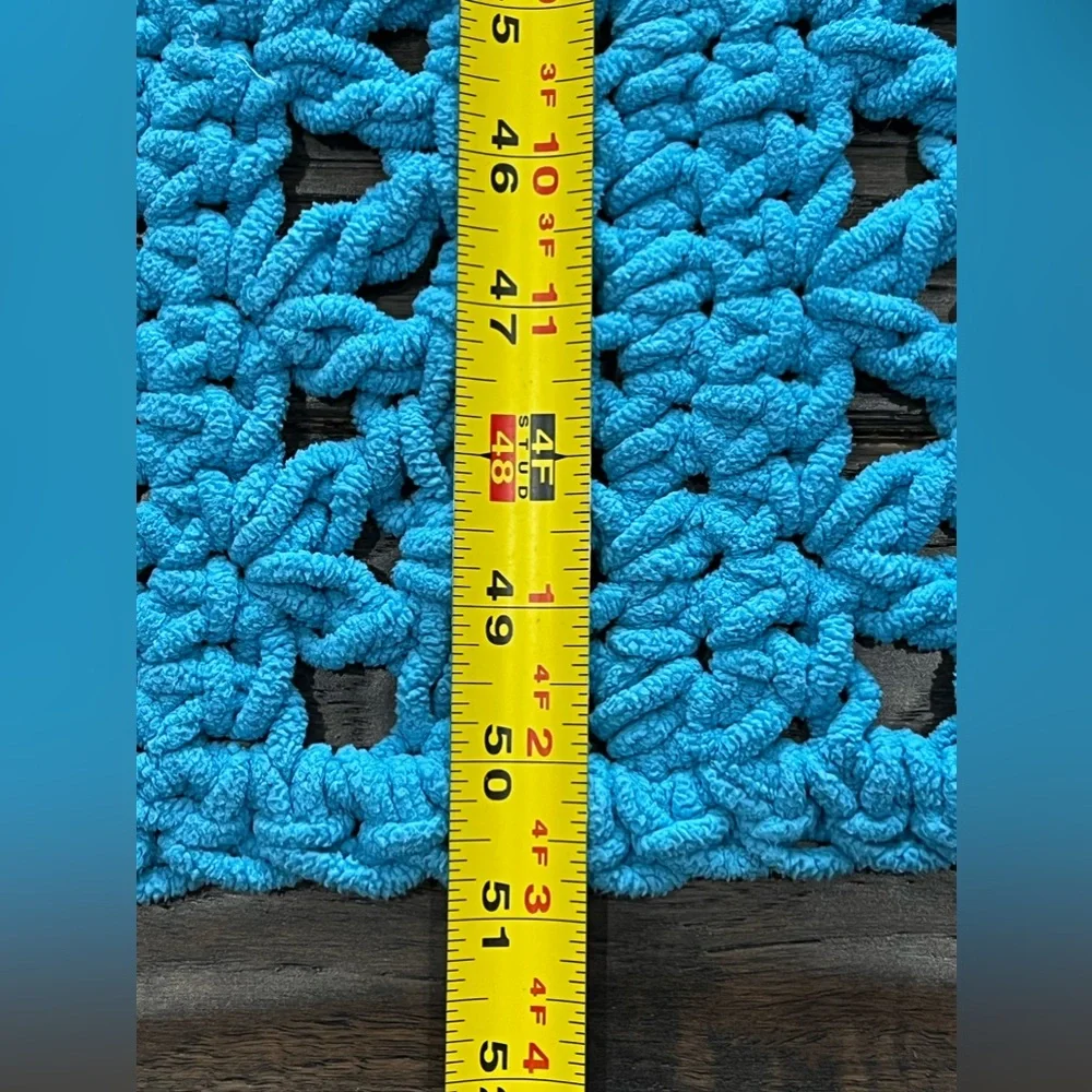 HAND Crocheted CHUNKY Lapghan BLUE Lap BLANKET